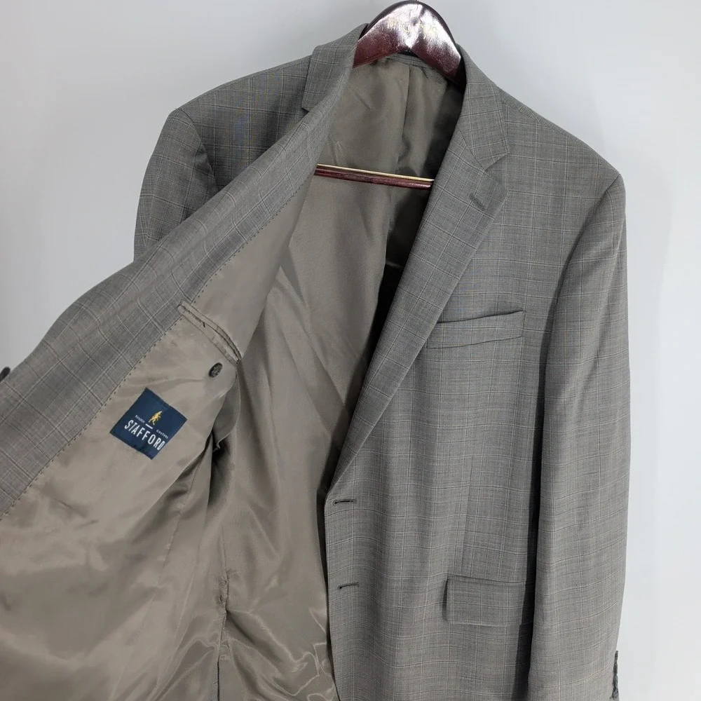 Stafford Tailored Culture 2-Button Check Sport Coat Classic Blazer Brown Sz 46 R